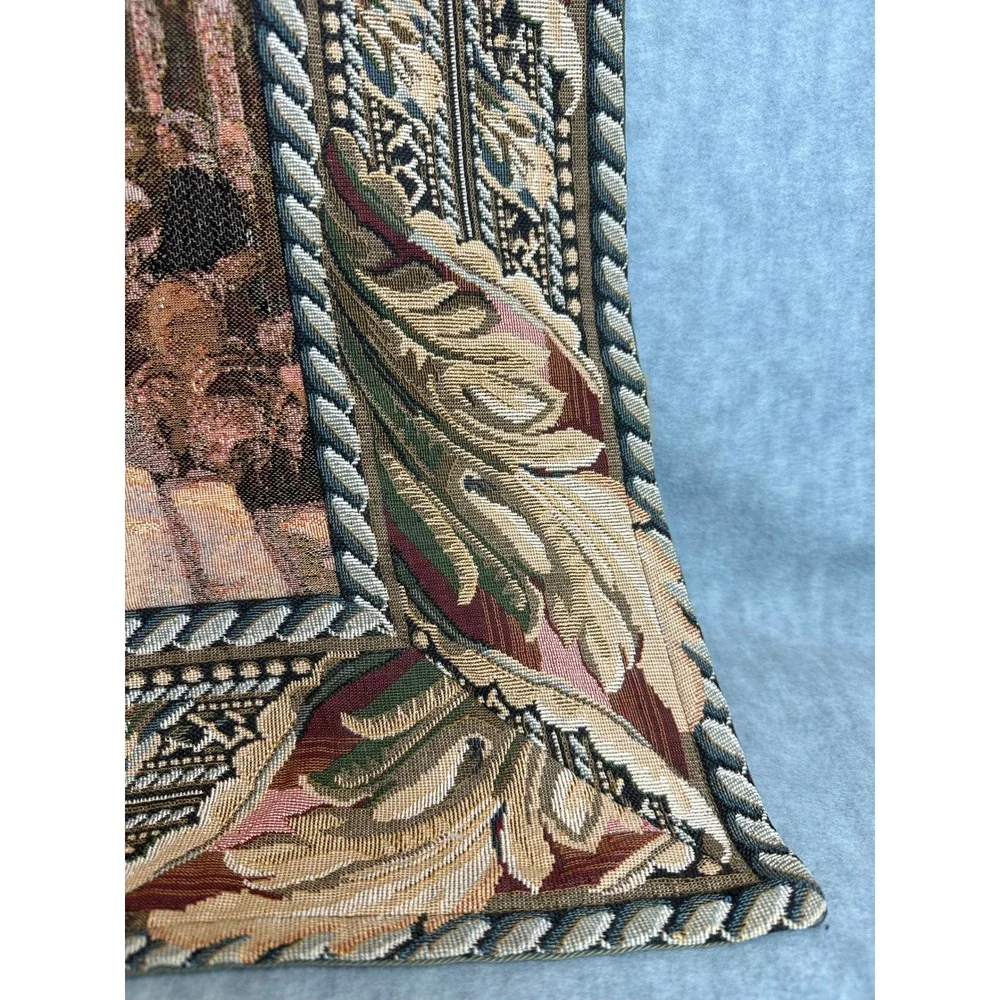 Vintage Hanging Tapestry Pictorial French Scene People Park Landscape Border Art